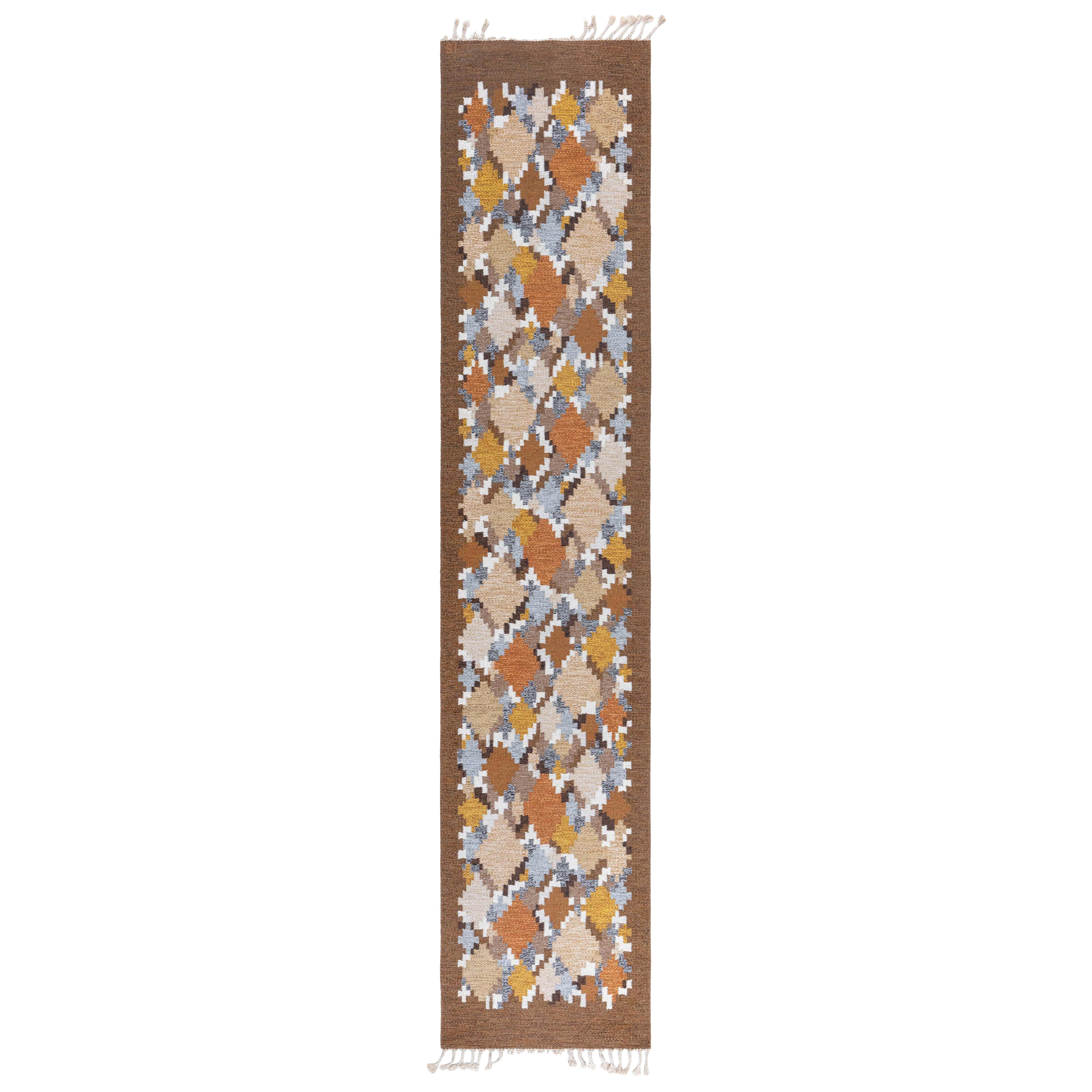 Tapis de couloir tissé plat suédois vintage Doris Leslie Blau par Ingegerd Silow