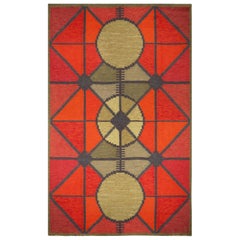 Vintage Scandinavian Geometric Rug, Sverige Riolakan by Polly Bjorkm