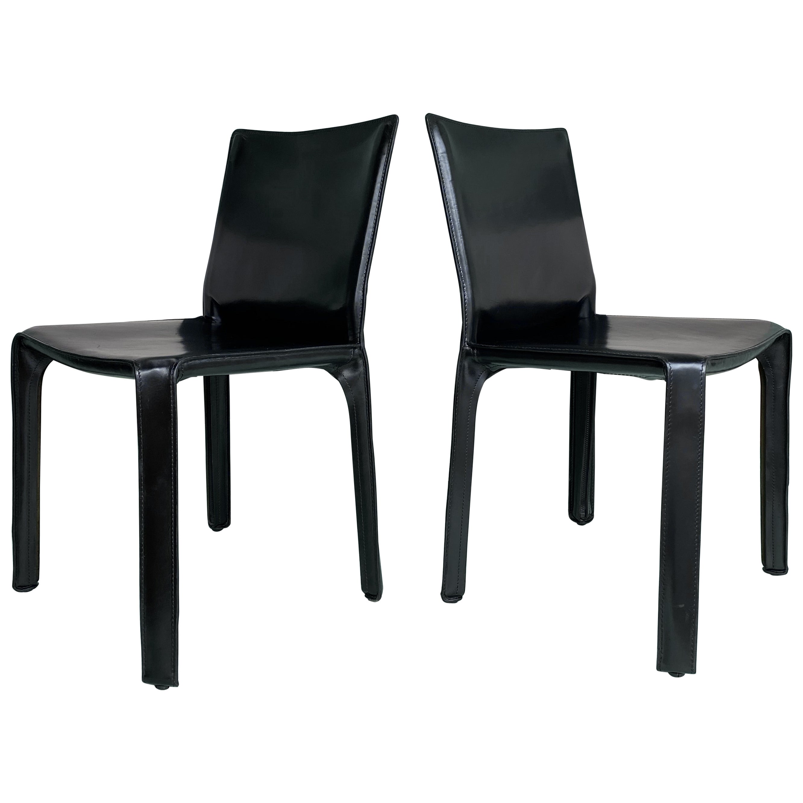 Two Black 1980s Cassina Mario Bellini CAB 412 Chairs