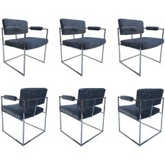 Six Chrome "Thin Line" Dining Armchairs by Milo Baughman for Thayer Coggin