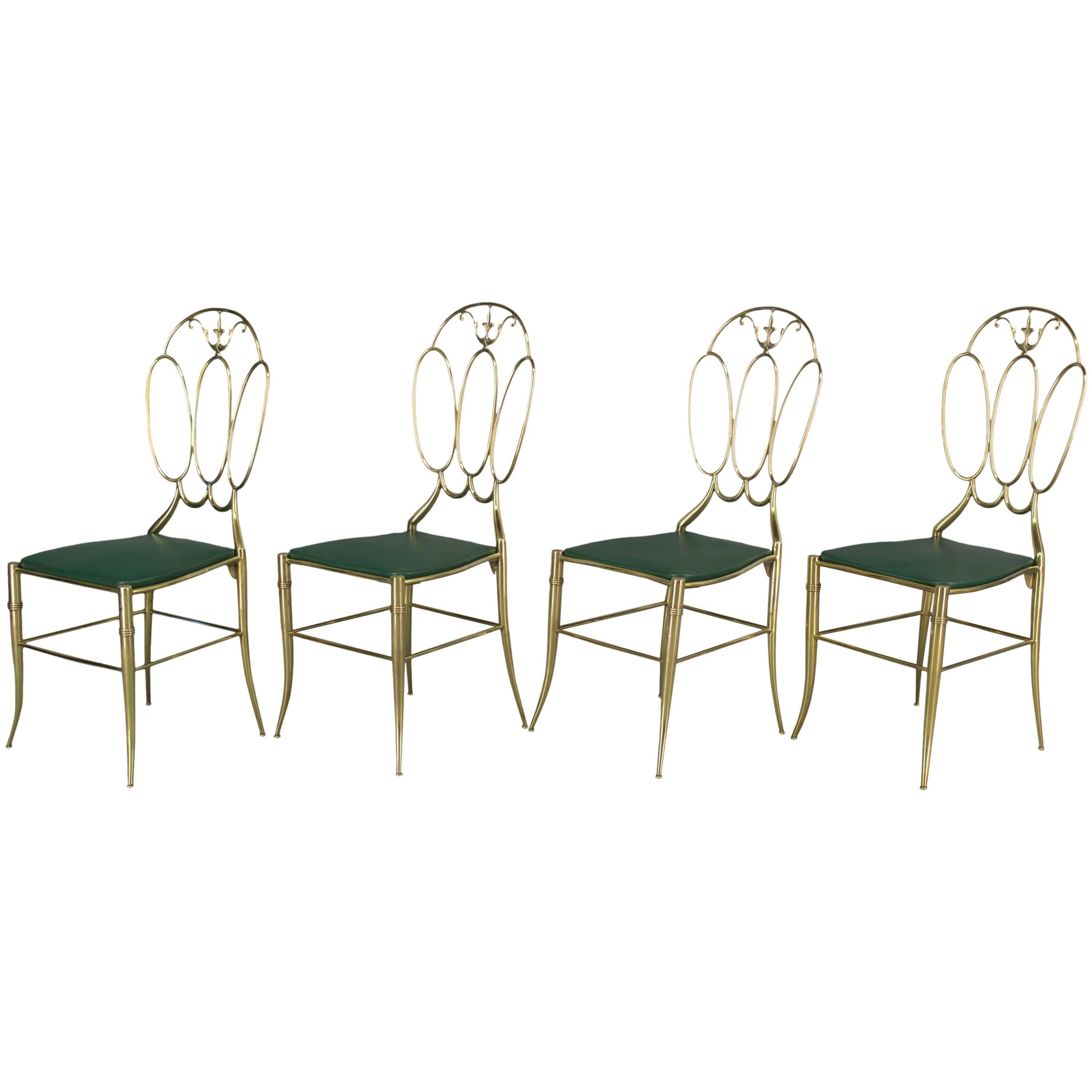 Set of Four Chiavari Brass Chairs