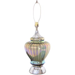 Large Iridescent Glass Chrome Base Table Lamp