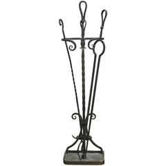 Monumental French Wrought Iron Fire Tool Set