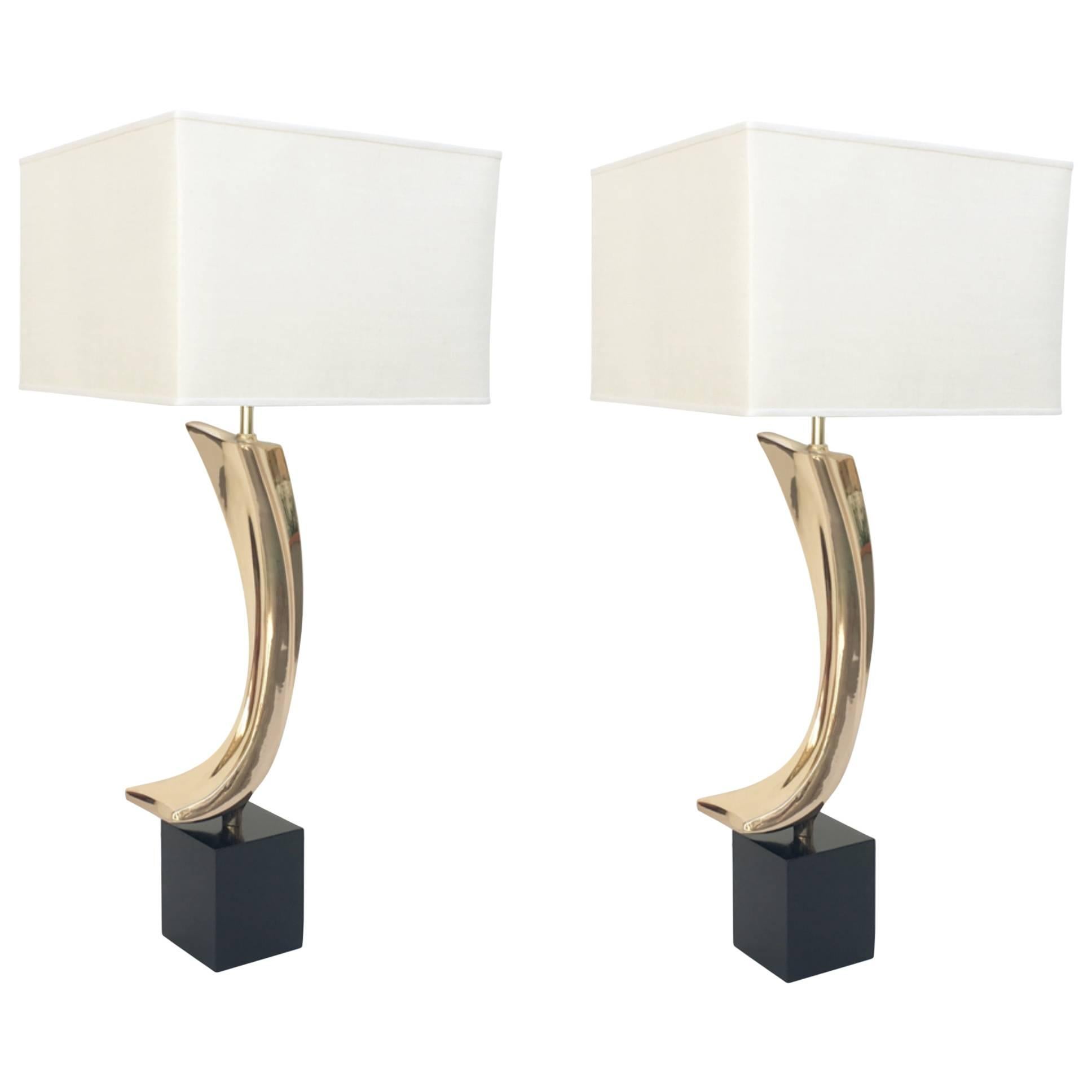 Pair of Polished Bass Table Lamps by Maurizio Tempestini