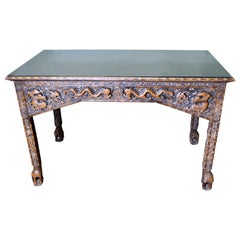 Antique Long Chinoiserie Carved Console Table or Hall Table
