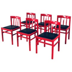 Midcentury Modern Design Red Dining Chair set, 1960's Belgium