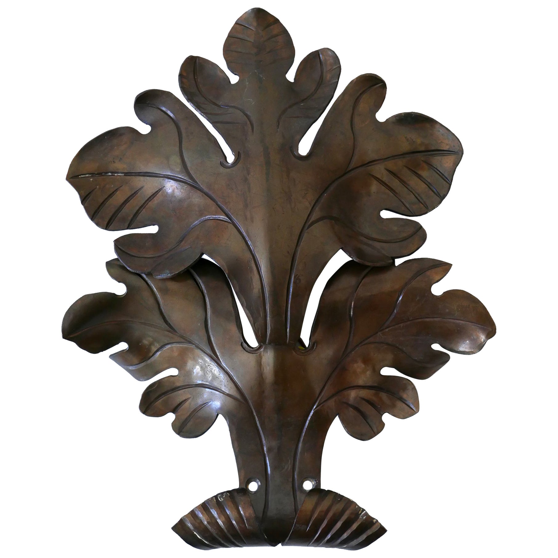 Graziosa lampada da parete o sconce in ottone a foglie di Oak della metà del secolo scorso, Germania 1960 in vendita