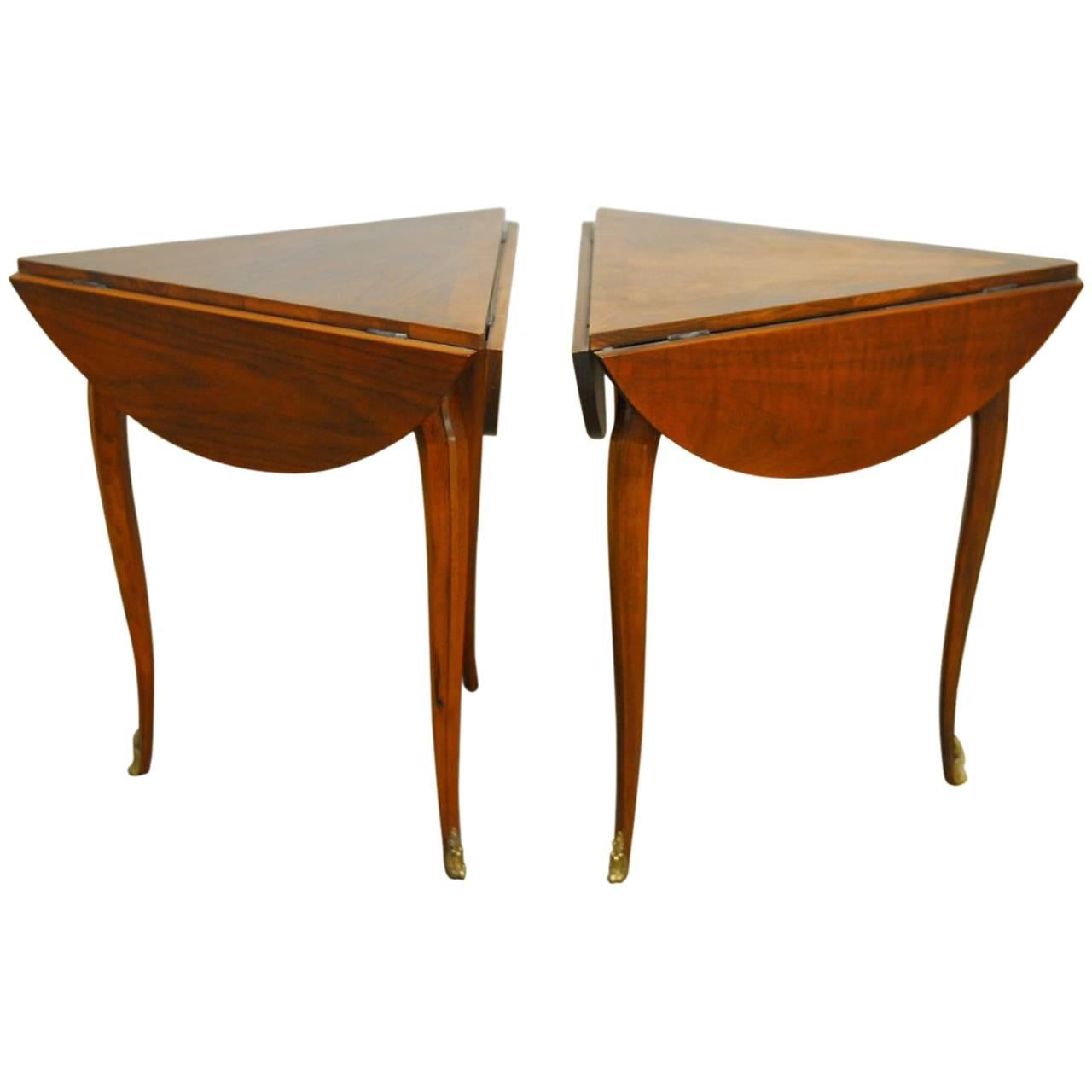 Pair of Louis XV Round Mahogany Drop Leaf Tables by Baker