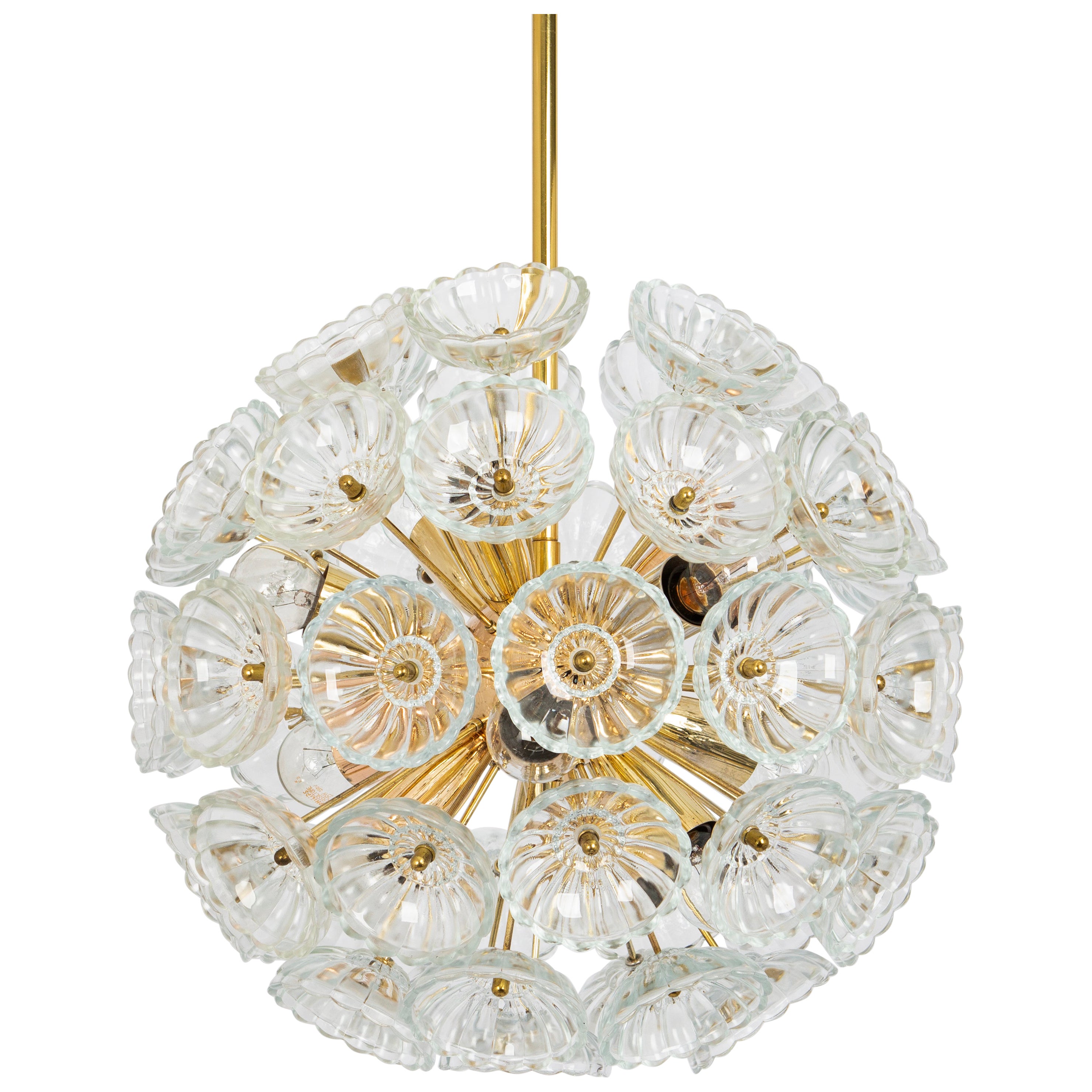 Atemberaubende Sputnik-Kronleuchter aus geblümtem Glas und Messing, Deutschland, 1960er Jahre