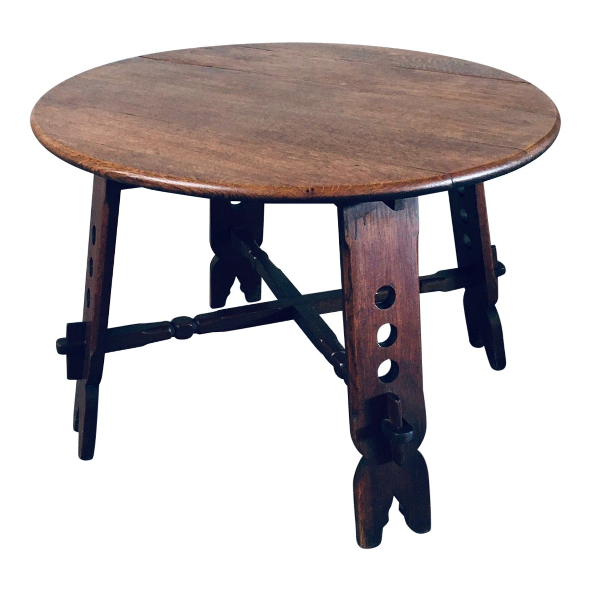 1950's Brutalist Design Artisan Oak Carved Side Table