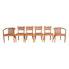 Drexel Moderne Esszimmerstühle aus Nussbaum und Schilfrohr aus der Mitte des Jahrhunderts, Sechser-Set