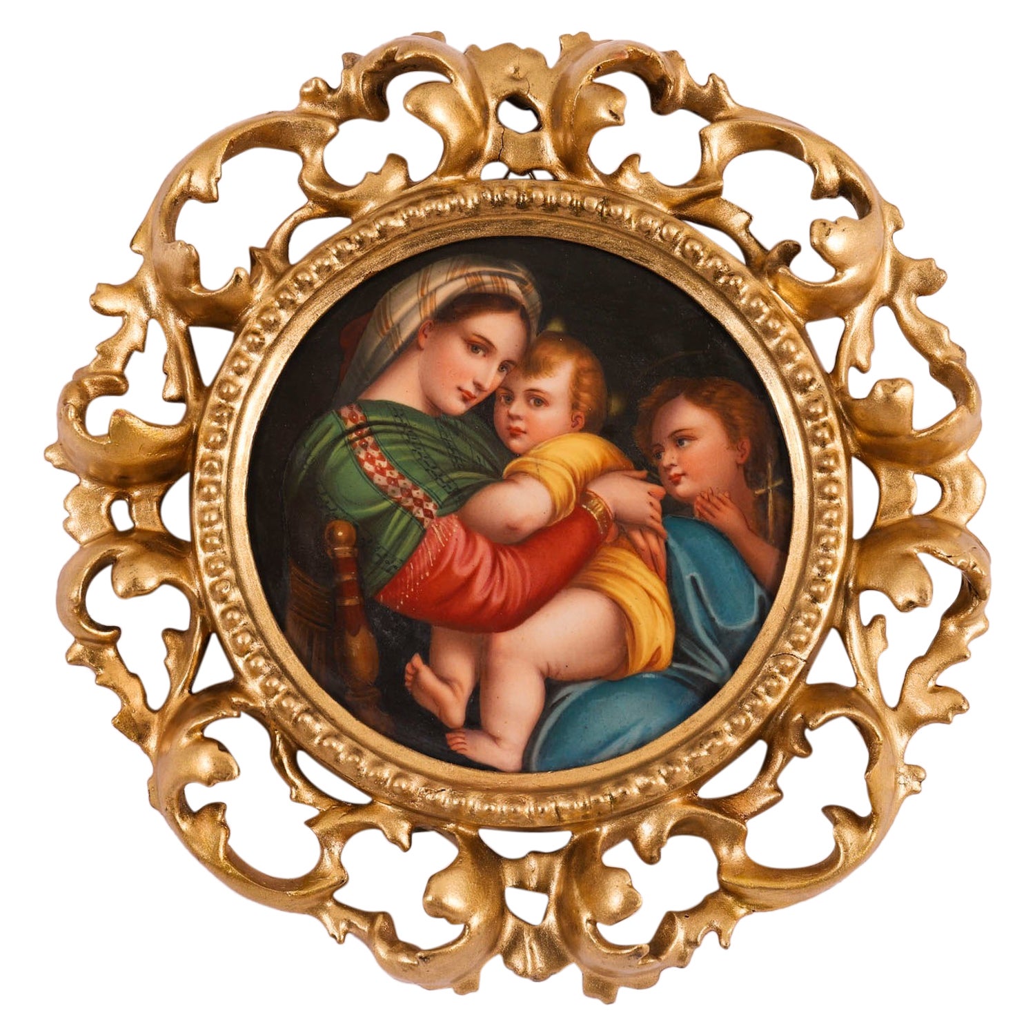 Antique Plaque "Madonna Della Seggiola" in Florentine Frame 19th Century