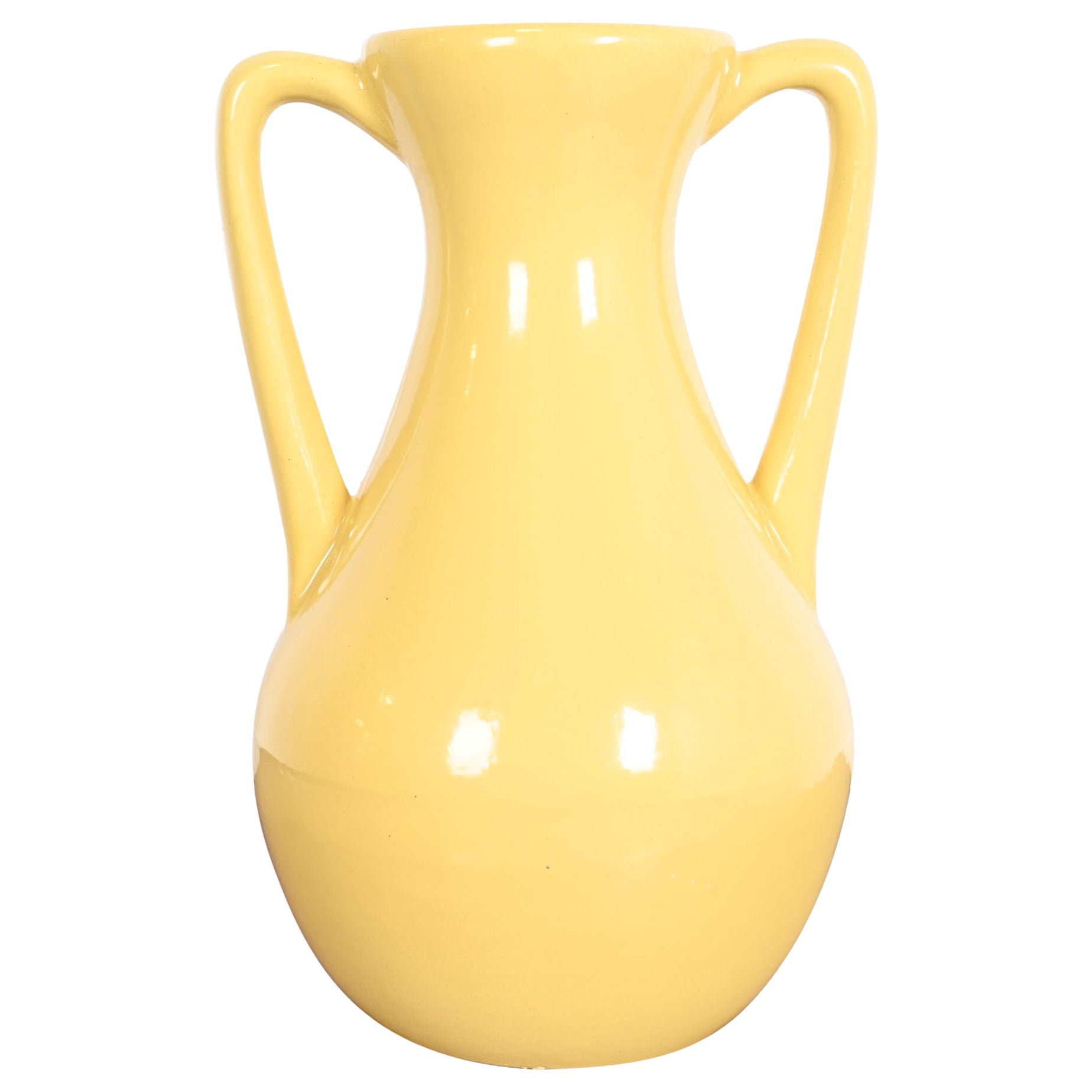 Roseville Pottery Arts & Crafts Jarra grande de cerámica artística esmaltada en amarillo con asas