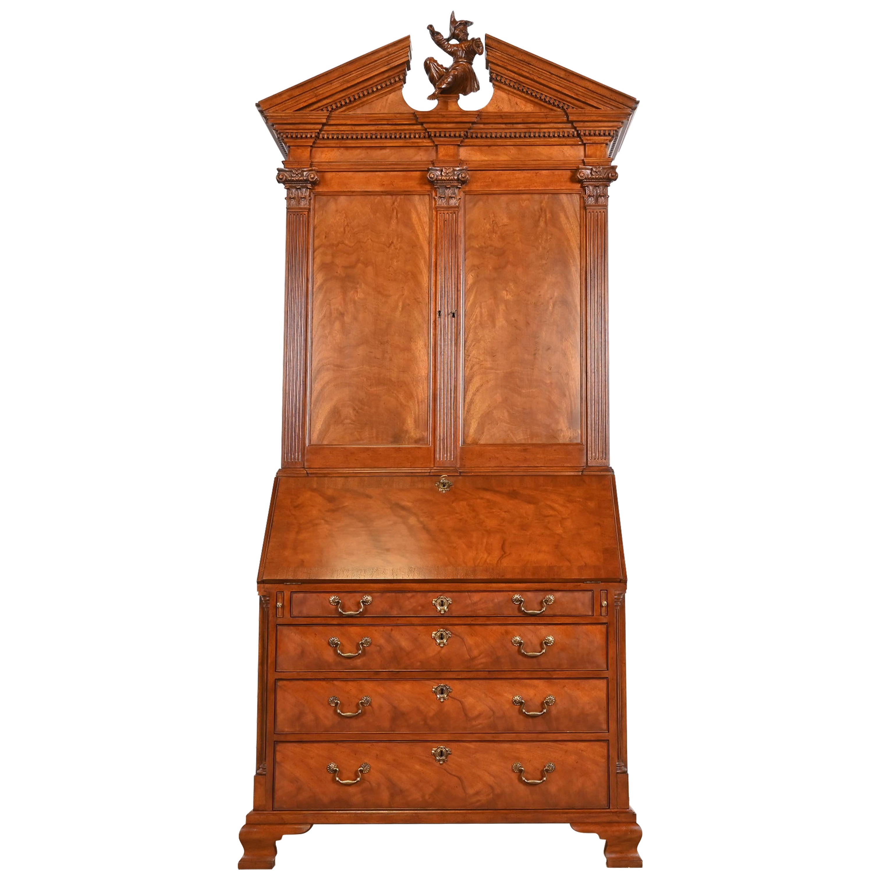 Baker Furniture Georgian Burled Mahogany Drop Front Secretary Desk