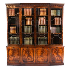 Vintage Flame Mahogany Four Door Breakfront Bookcase 20th Century