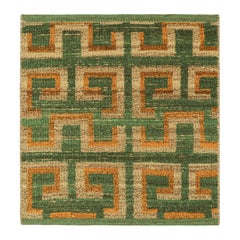 Rug & Kilim’s Modern Custom Rug Sample, Green and Beige-Brown Greek Key Patterns