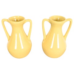 Vintage Roseville Pottery Arts & Crafts Large Yellow Glazed Handled Art Pottery Jugs
