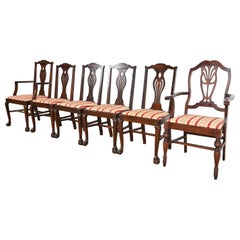 Berkey & Gay Style Antique Georgian Carved Walnut Dining Chairs, Circa 1920s