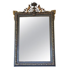 Large 19th Century Antique Ebonised & Gilt Overmantle Wall Mirror – Black & Gold