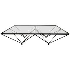Geometric Black Steel Rectangular Cocktail Table in the Manner of Paolo Piva