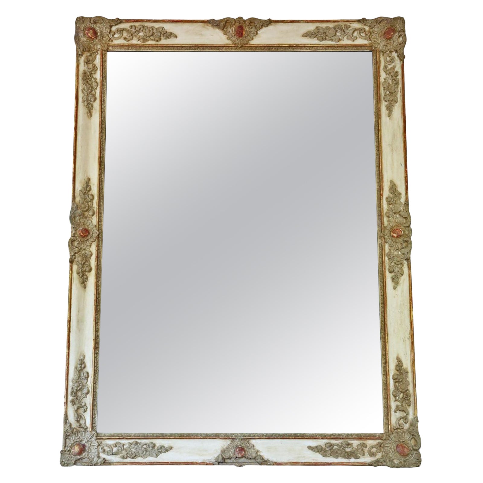 Very Large 19th Century Antique Overmantle Wall Mirror – Painted Frame Vintage