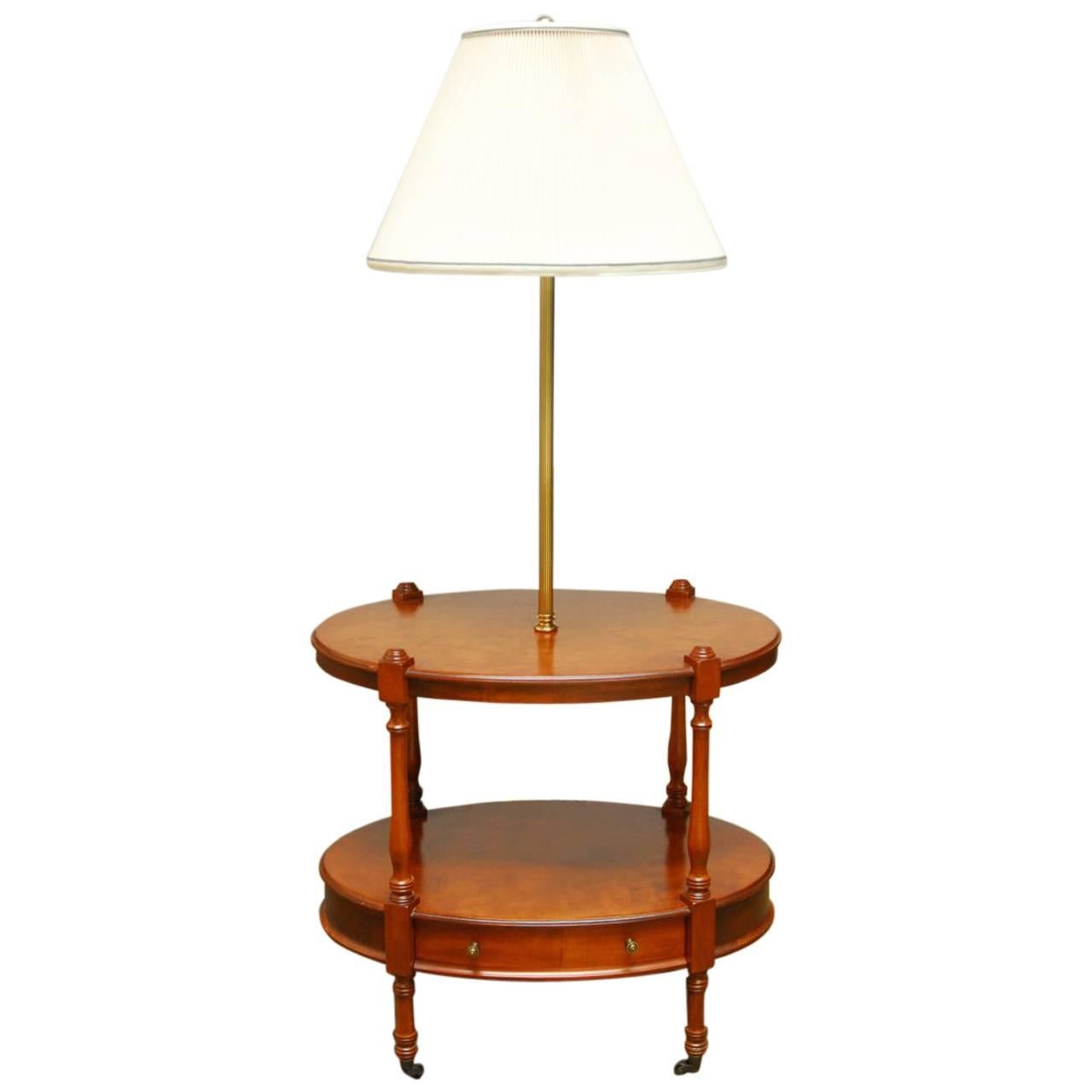 Two-Tier Oval Side Table with Brass Lamp by Frederick Cooper