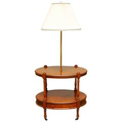 Vintage Two-Tier Oval Side Table with Brass Lamp by Frederick Cooper