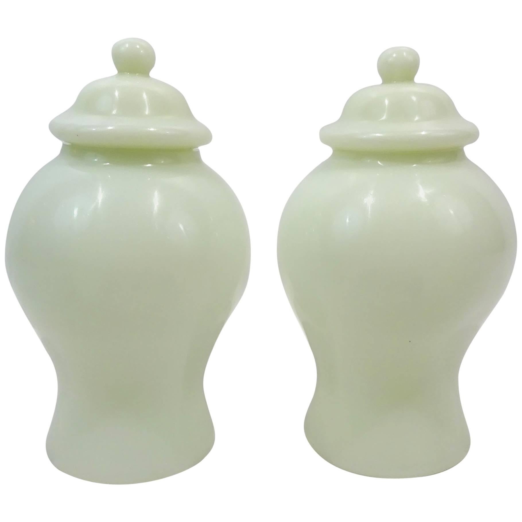Pair of 20th Century Peking Glass Jars with Lids For Sale