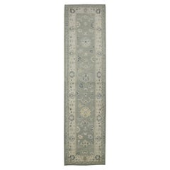 Tapis de course turc Oushak Tapis de laine tissé à la main Sage Green & Ivory 3'1" x 12'
