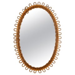 Franco Albini Oval Curved Rattan and Bamboo Mirror, Italy 1960s