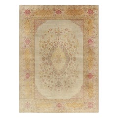Tapis antique d'Agra en beige et rose avec motifs floraux - Rug & Kilim
