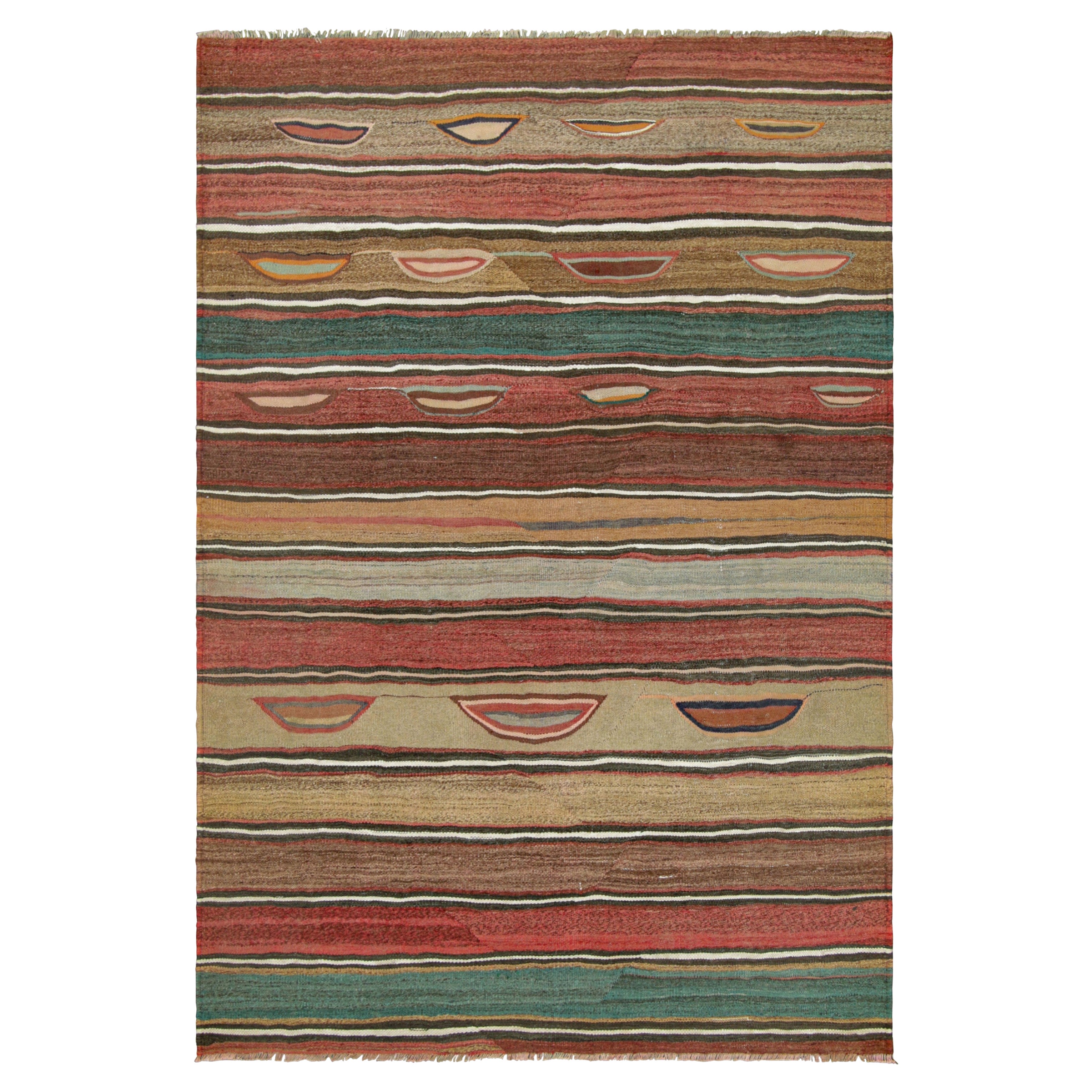 Aserbaidschanischer Vintage-Kilim, bunte Streifen und geometrische Muster - Rug & Kilim