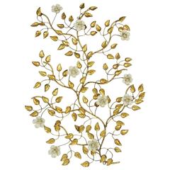 Italian Mid-Century Modern Gilt and Tole Painted Metal Floral Wall Decoration