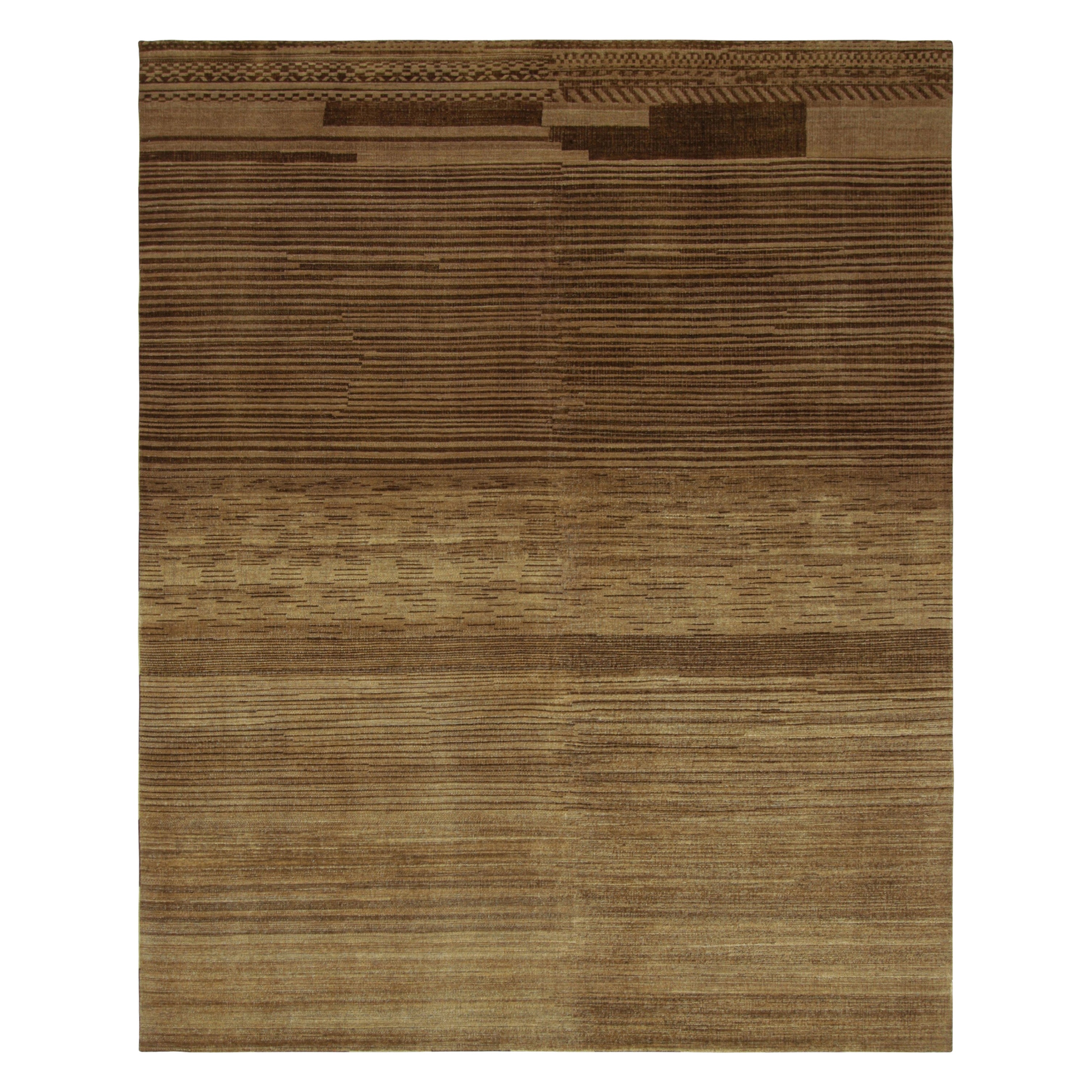 Rug & Kilim’s Contemporary Rug in Brown and Taupe Tones with Stripes and Striae