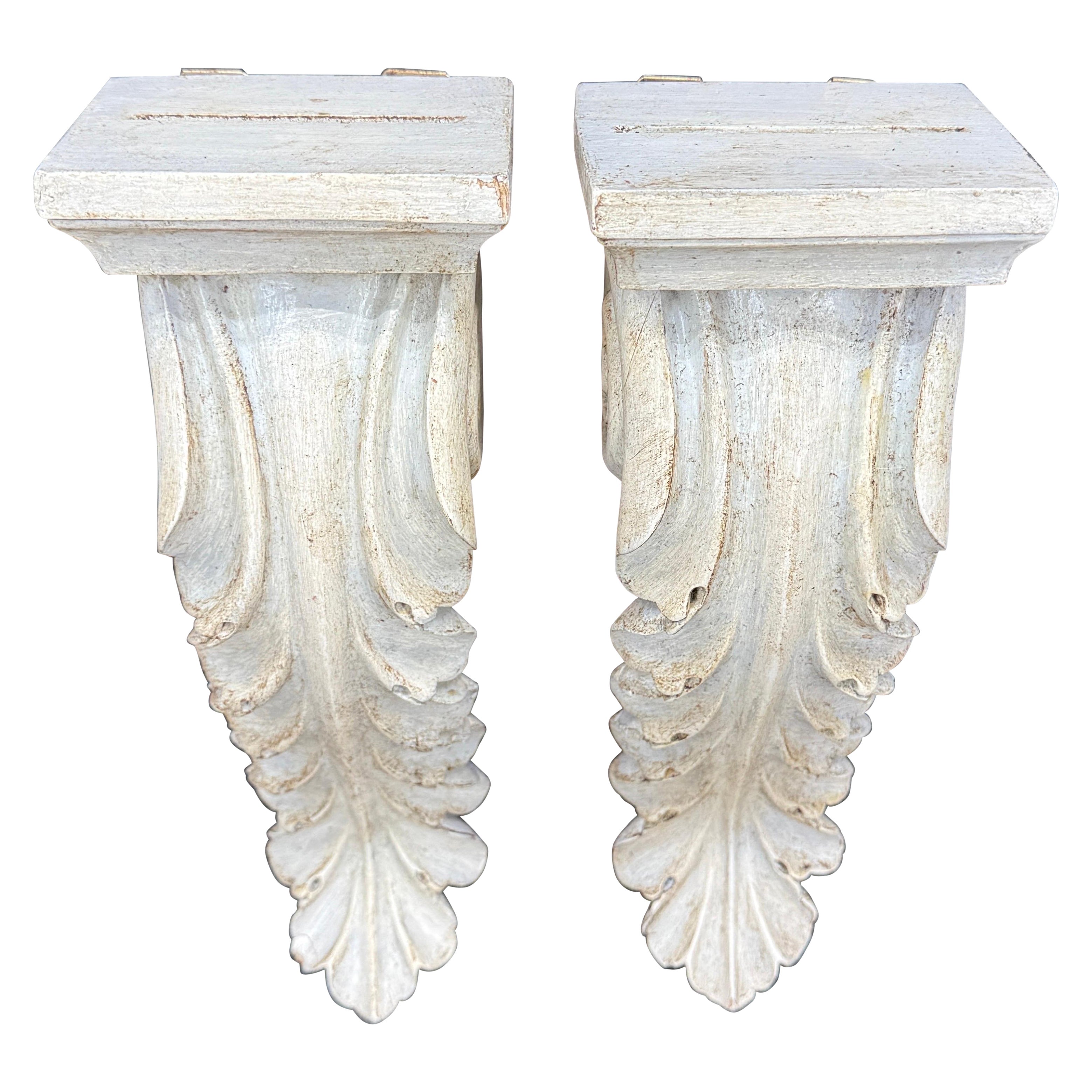 Pair of Architectural Hand-Painted Wall Shelves Brackets