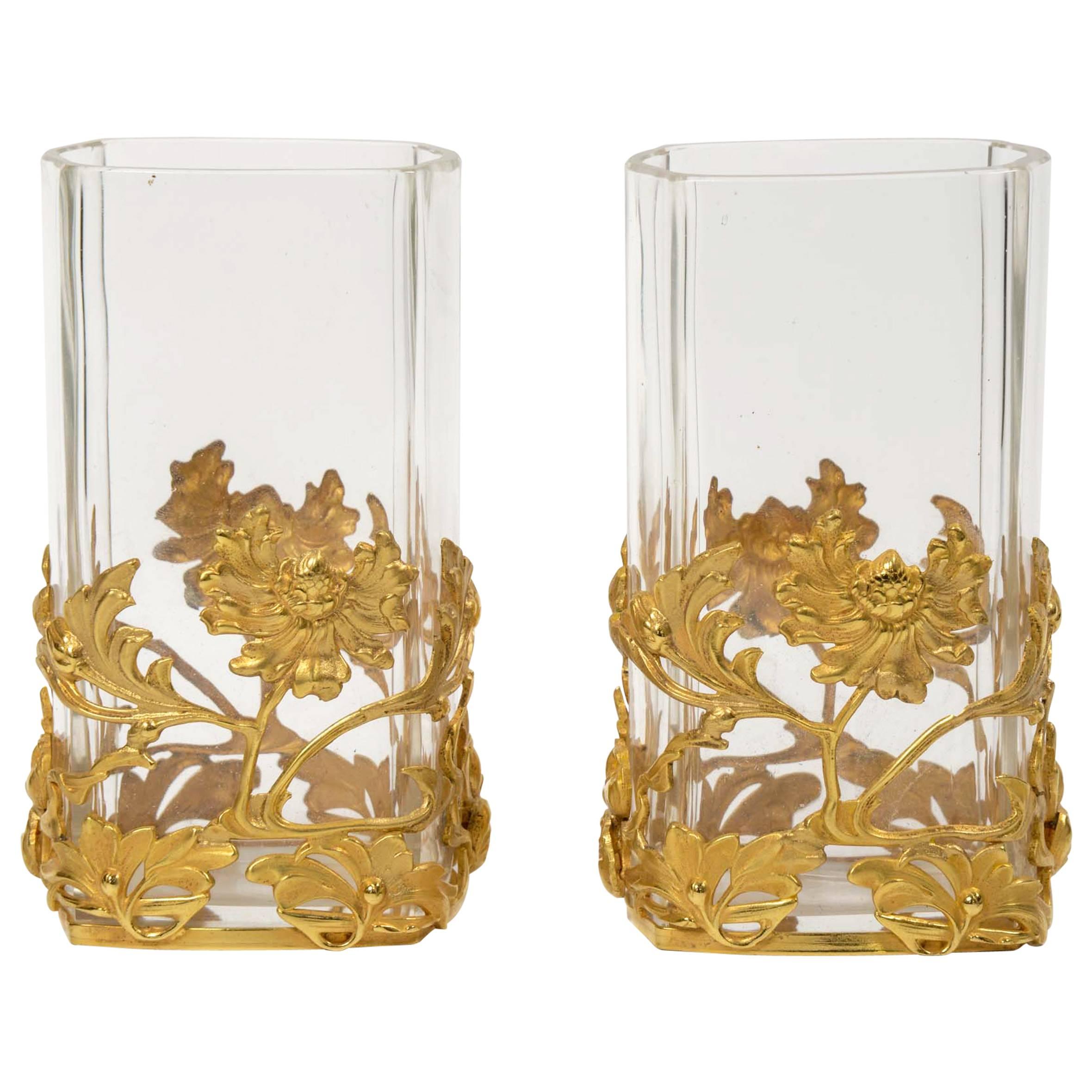Pair of Crystal Vases "Art Nouveau" For Sale