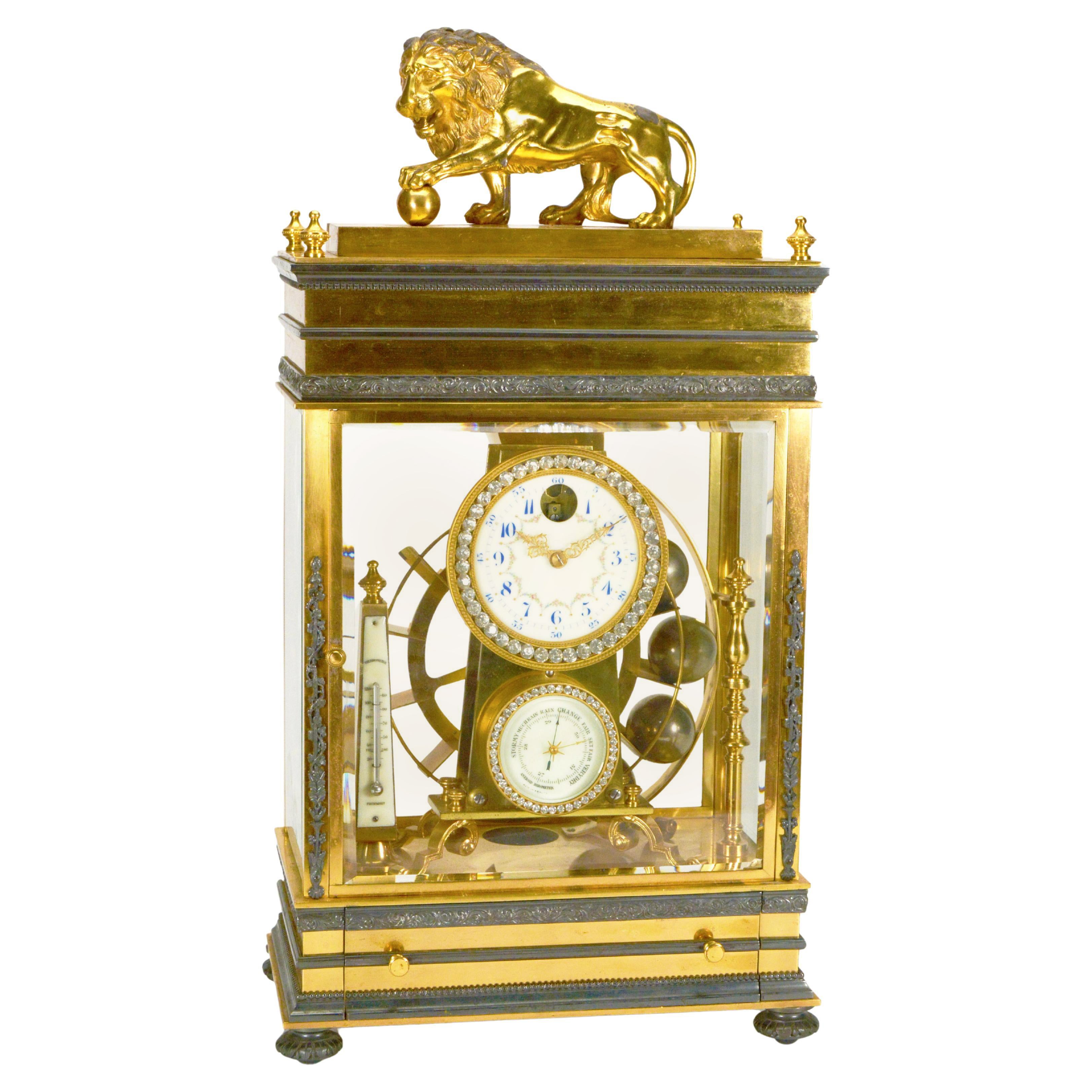 1900 French Industrial Ferris Wheel Falling Ball Powered Gilt Regulator Clock