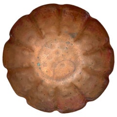 Antique Hand-Hammered Copper Bowl with Fluted Edge, Early 20th Century