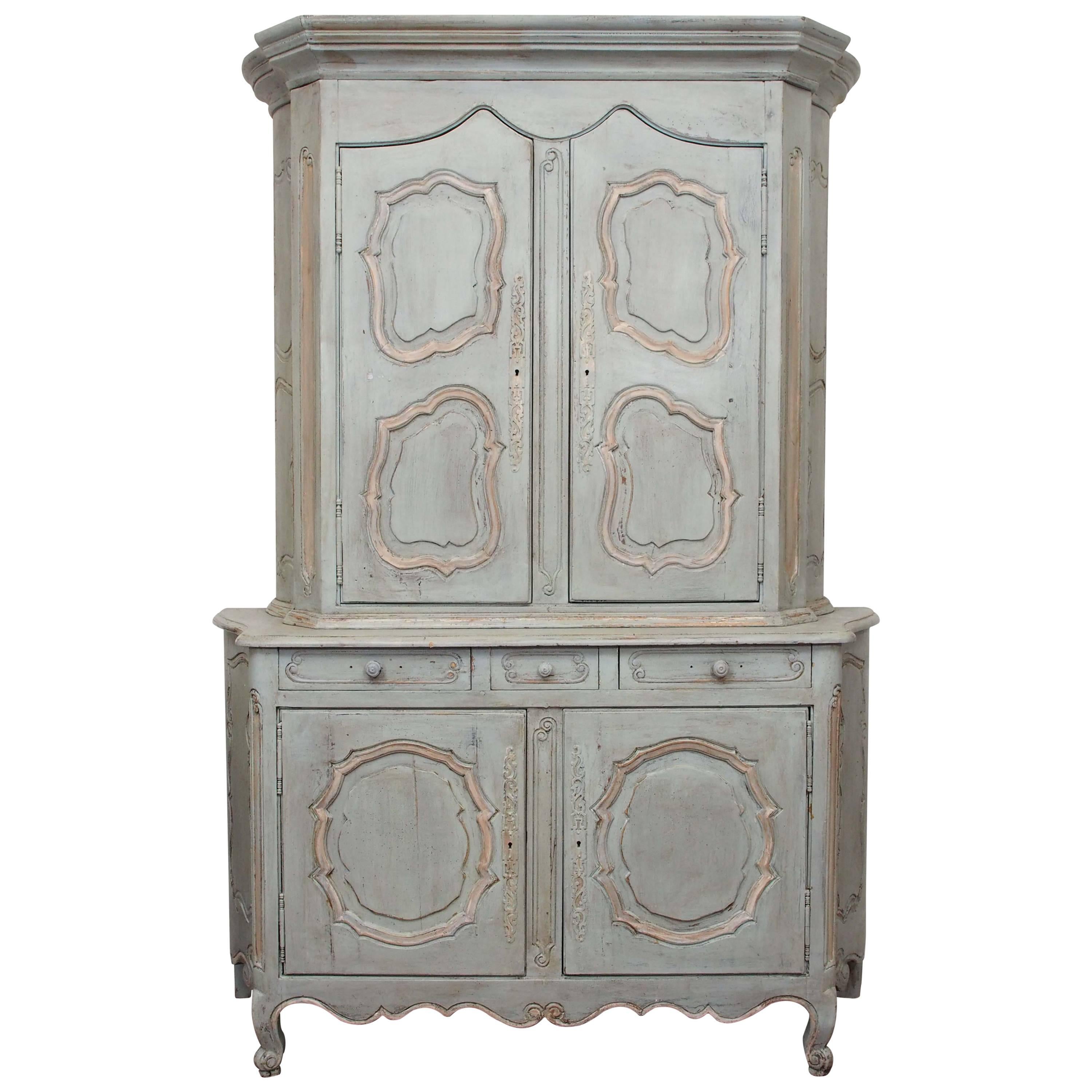 19th Century French Painted Buffet a Deux Corps For Sale