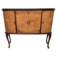 Italian 1940s Art Deco Mid-Century Walnut Burl and Mirror Mosaic Dry Bar Cabinet