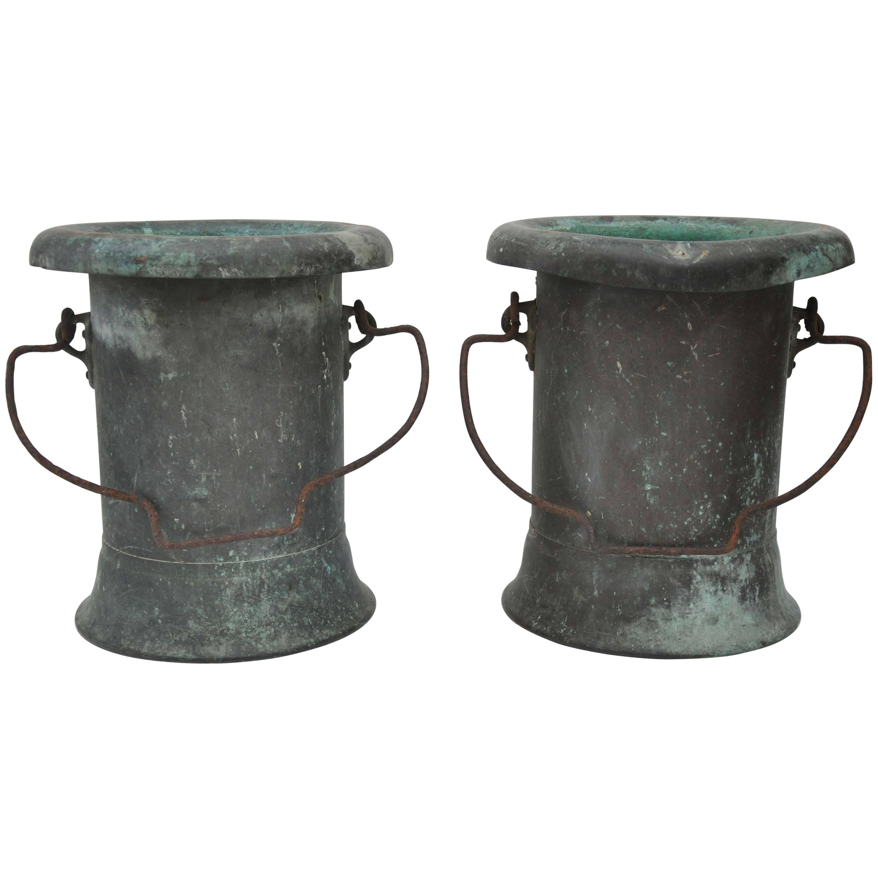 19th Century Pair of Verdigris Vessels from France For Sale