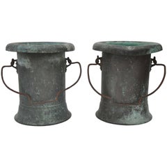 Antique 19th Century Pair of Verdigris Vessels from France