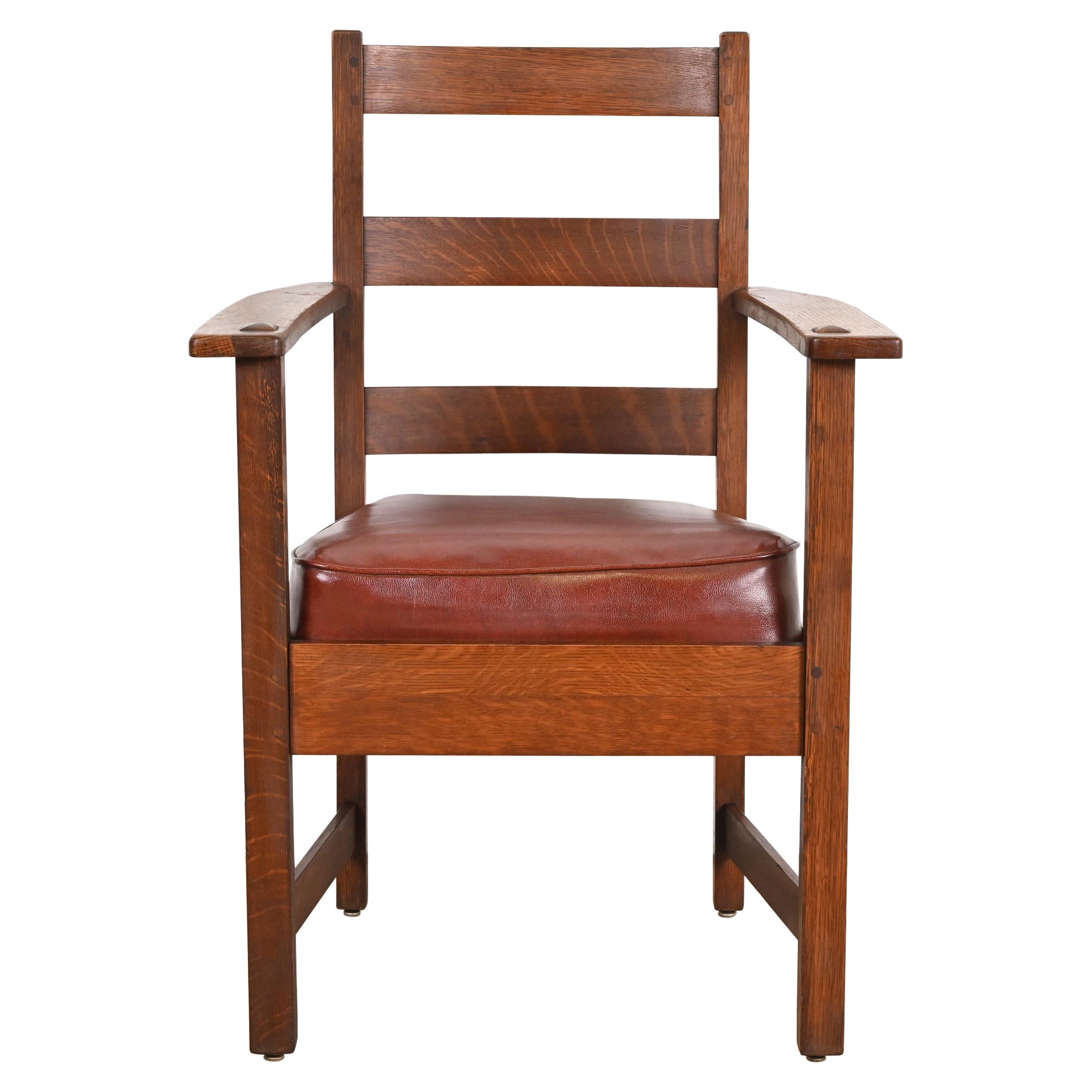 L. & J. G. Stickley Antique Mission Oak Arts & Crafts Ladder Back Armchair