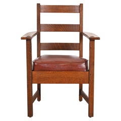 L. & J. G. Stickley Antique Mission Oak Arts & Crafts Ladder Back Armchair
