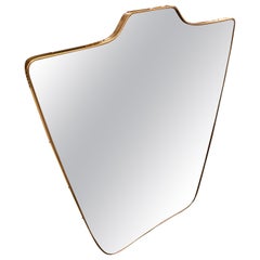 1950s Gio Ponti Style Mid-Century Modern Brass Big Shield Wall Mirror