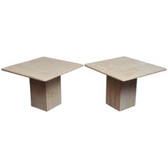 Mid-20th Century Pair of Mid-Century Travertine Tables