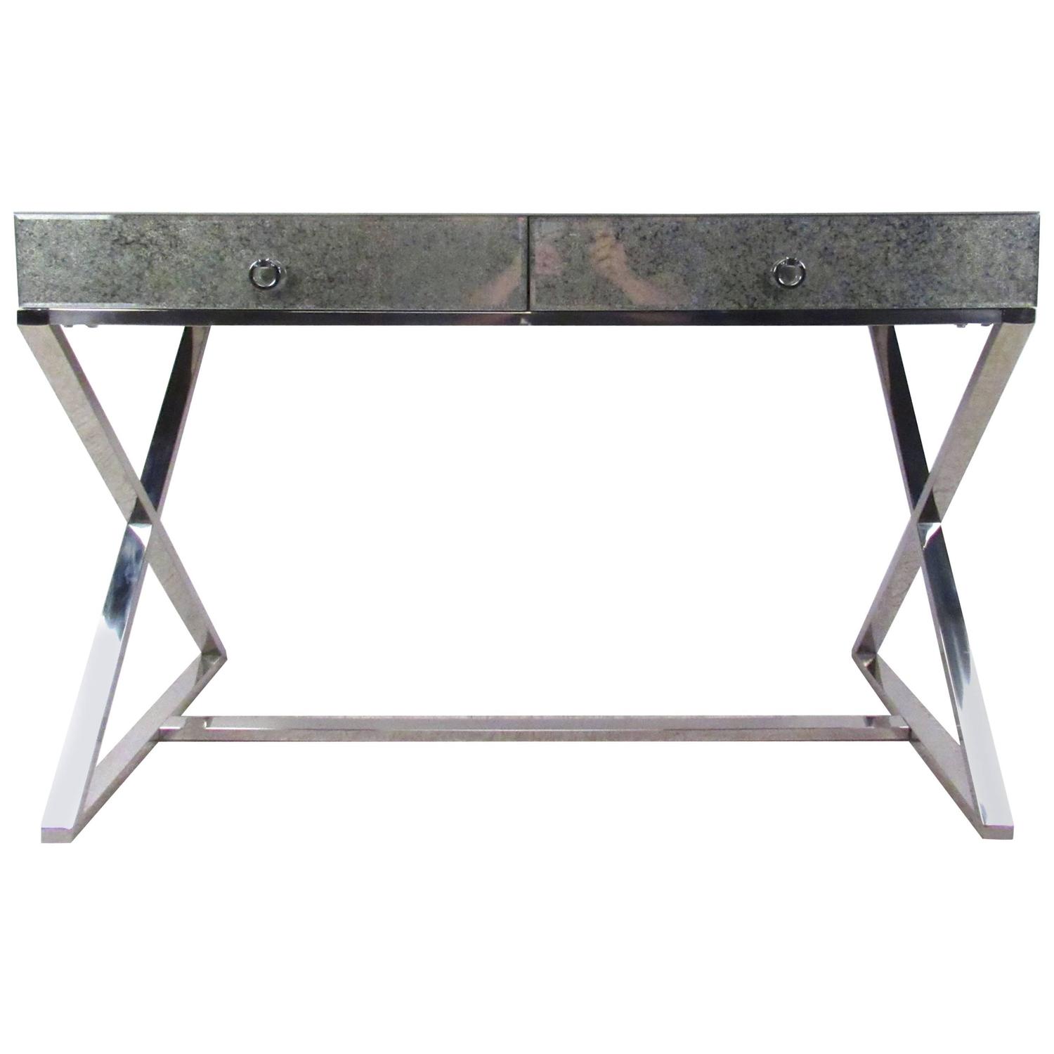 MidCentury Style Glass Top Writing Desk For Sale at 1stdibs