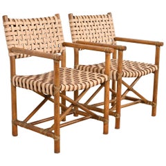 McGuire Hollywood Regency Organische Moderne Clubsessel aus Bambus und geflochtenem Leder