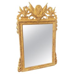 Antique 18th Century French Louis XVI Giltwood Bridal Mirror with Military Symbols