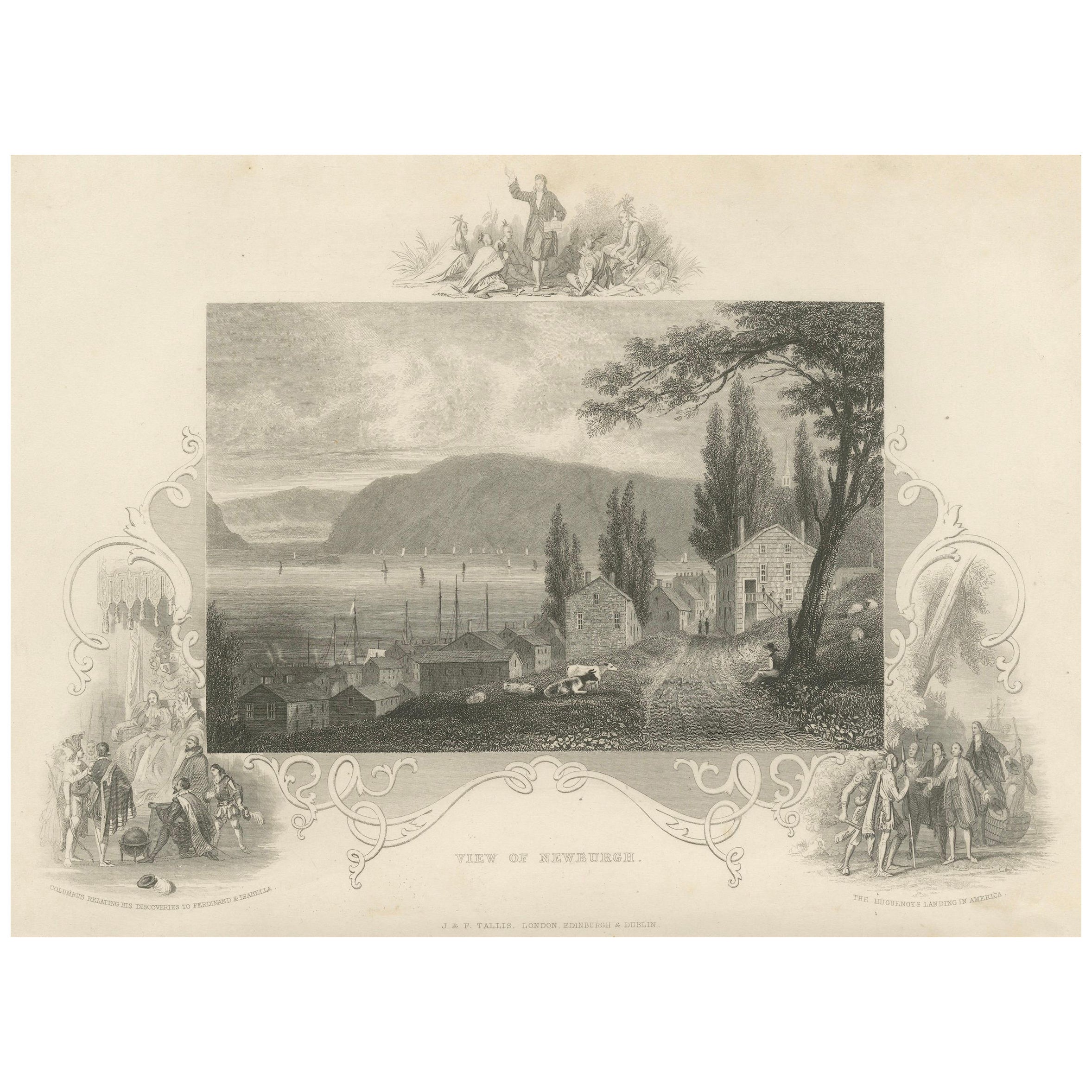 Hudson River View of Newburgh NY – Antique Engraving from c. 1850